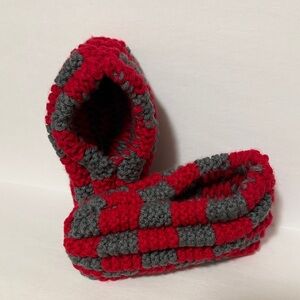 Red and Gray crocheted kids Slippers